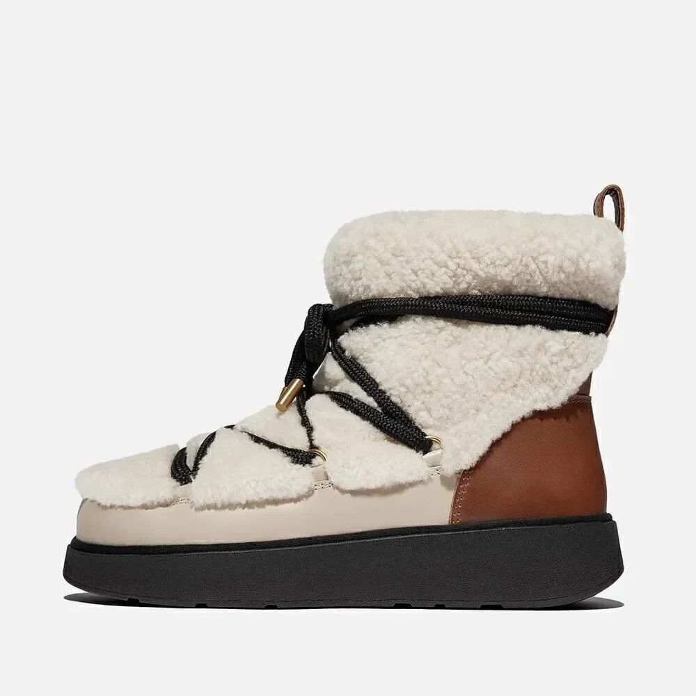 FitFlop GEN-FF Curly-Shearling Crisscross-Lace Ankle Boots
